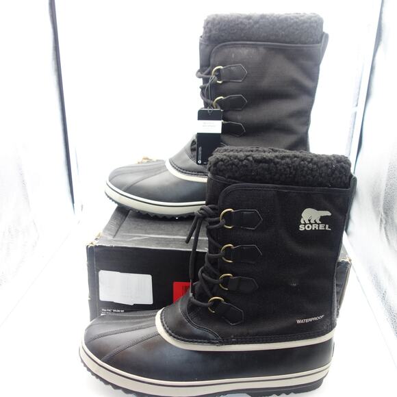 NEW SOREL Men's 9 1964 Pac Nylon Snow Duck Boots Shoes Black Ancient Fossil - Picture 1 of 13